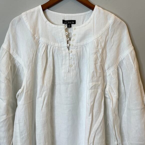 J.Crew Gathered Popover Dress Mini Linen Long Sleeve Beach Holiday CJ500 White M - Picture 3 of 16